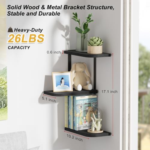 Love-KANKEI Corner Wall Shelf 3 Tier, Solid Wood - Image 2