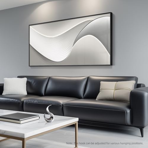 Large Framed Silver White Abstract Wall Art - Image 2