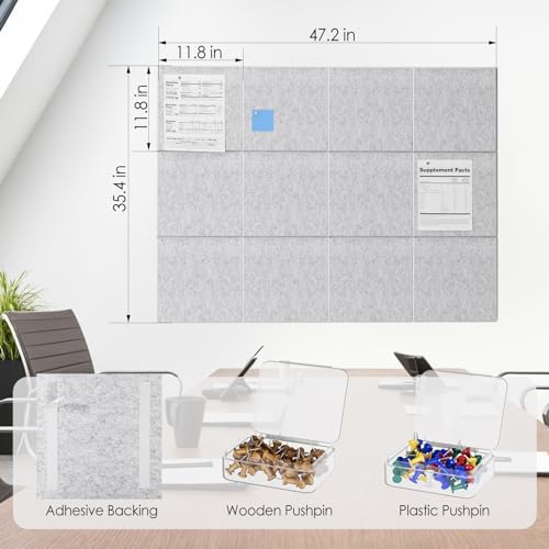 MaxGear Felt Bulletin Board 48" x 36", Light Gray Felt Wall Tile Wall Decor - Image 5