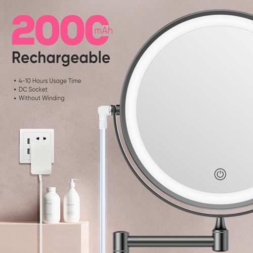 FASCINATE 8" Rechargeable Wall Mounted Makeup Mirror - Image 2