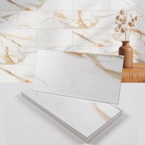 6" x 12" Calacatta Gold Marble Peel and Stick Backsplash Wall Tiles, PVC Faux by V-MOZZA