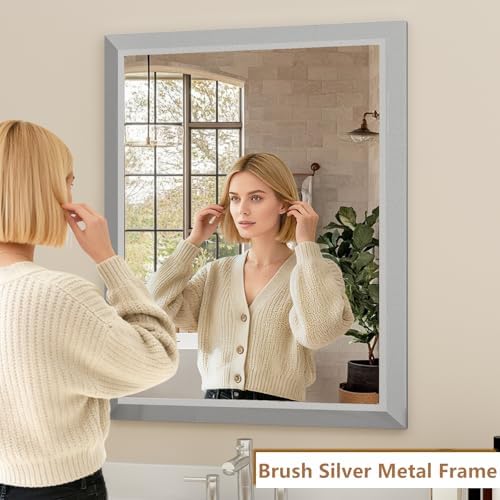 SMIROR 24x28 Brushed Silver Bathroom Vanity Mirror - Image 3