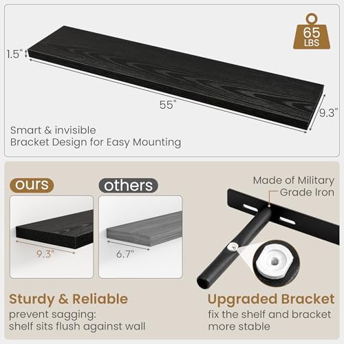 55 Inch Long Floating Shelves for Wall Set of 2, 55x9.3 Large Floating Shelf - Image 3