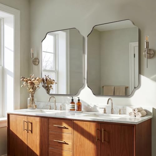 ANDY STAR 28x36 Inch Brushed Nickel Mirror, Rounded Notched Corner Mirror in - Image 3