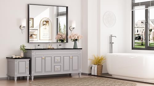 Keonjinn 42x36 Inch Matte Black Bathroom Mirror - Image 2