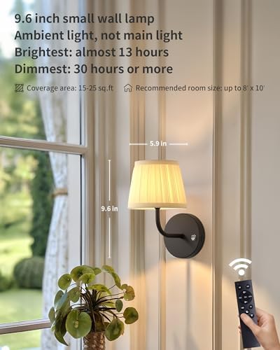 PUSU Cordless Black H9.6 inch Small Wall Sconces Set of 2, LED Wall Lamp - Image 2