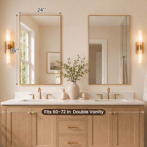 2-Pack 24 x 36 Inch Champagne Bronze Bathroom Vanity Mirrors - Image 6