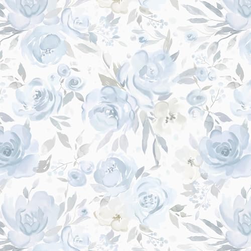 Ismoon Blue Floral Peel Stick Wallpaper Boho Watercolor Stick on Wall Paper by Ismoon