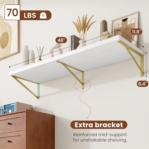Deep Wall Shelves 48"W x 12"D Engineered Wood Floating Shelves - Image 2