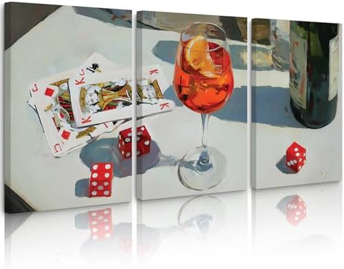 Trendy Bar Cart Wall Art Retro Dice Poker Canvas Wall Decor Preppy Aesthetic by Pennclys