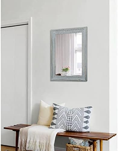 Rectangle Wooden Mirror with Framed Retro Hanging Mirrors Large 20"x16" - Image 4