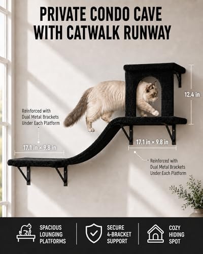 Wall Mounted Cat Furniture Set of 4 – 4 in 1 Cat Wall Shelves - Image 6