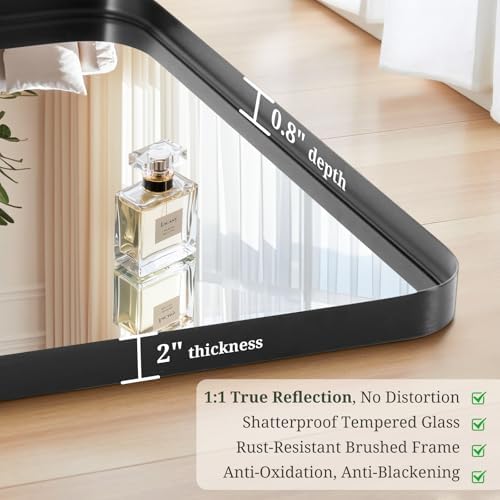 Bathroom Mirror 36x24 Inch Black Metal Frame Rectangle Vanity Mirror - Image 6