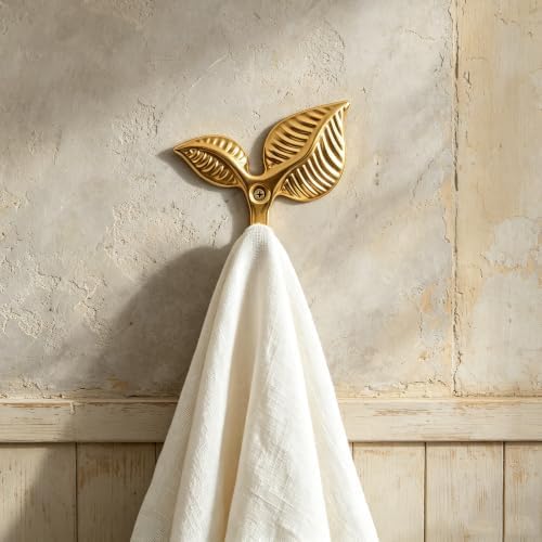 Set of 12 Vintage Leaf Wall Hooks, Rustic Gold Iron Heavy Duty Coat Hangers - Image 5