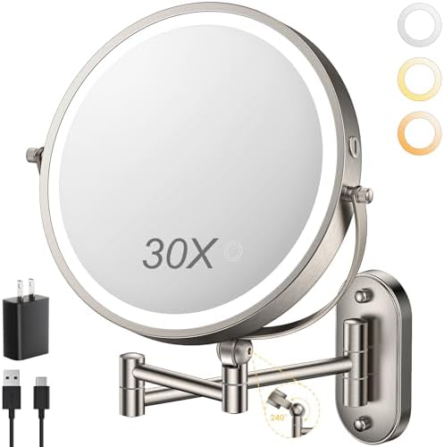 ZLOKLA 9" Wall Mounted Lighted Makeup Mirror, 4000mAh Rechargeable Double Sided by ZLOKLA