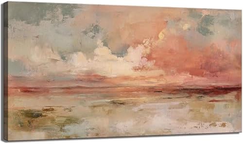 Abstract Sunset Landscape Canvas Wall Art Large Pink Modern Soft Decor Painting by Rijkwrdwallart