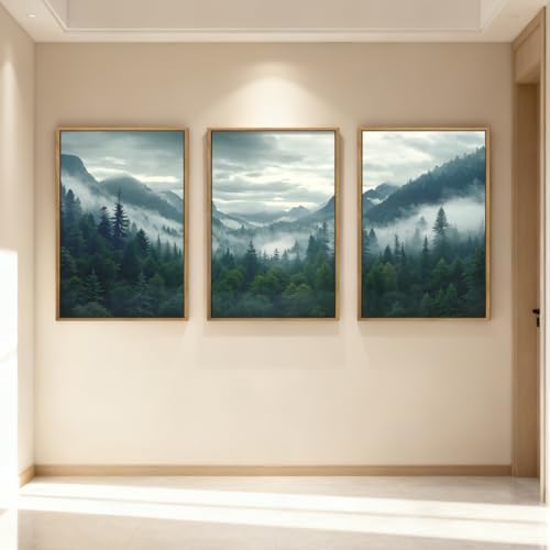 IARTTOP Large Misty Mountain Framed Wall Art 16x24 inch Green Foggy Forest - Image 6