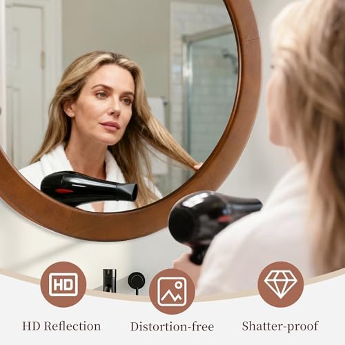 Round Mirrors 28 Inch, Wood Vanity Wall Rustic Mirror - Image 5