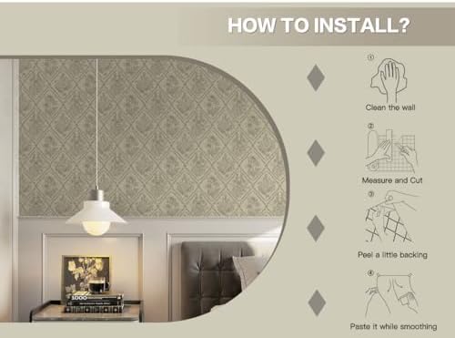 Kitico Peel and Stick Wallpaper Vintage Bohemian Wallpaper Khaki Contact Paper - Image 5