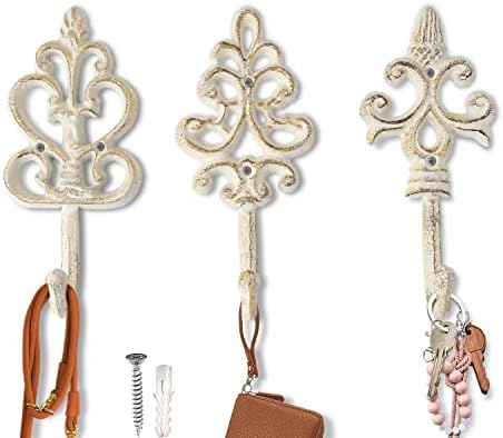 Comfify Rustic White Cast Iron Wall Hooks Set of 3 – Farmhouse Coat Hooks by Comfify