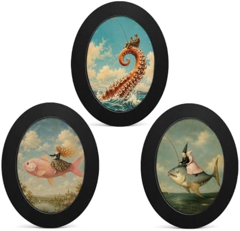 WDXDOWF 3Pcs Funny Whimsical Fishing Oval Wall Art Decor Coastal Home Decor by Unknown