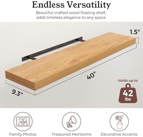 40" Natural Oak Color Floating Shelves Wood Wall Shelf - Image 2