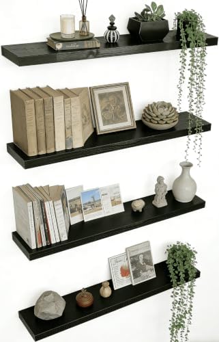 Black Wood Floating Shelves for Wall Shelf 24 Inch Set of 4 by Unknown