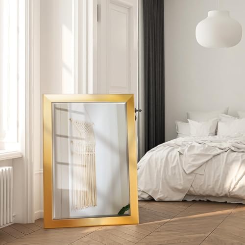 Renditions Gallery Rectangular Shiny Gold Wood Framed Body Mirror Verticle Or - Image 5