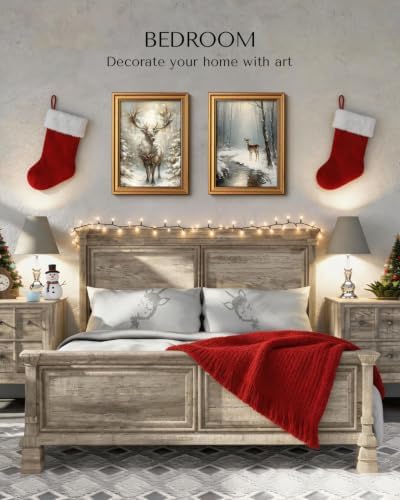 VIYYIEA Christmas Reindeer Wall Art Snowy Landscape Painting 12x16 In - Image 2