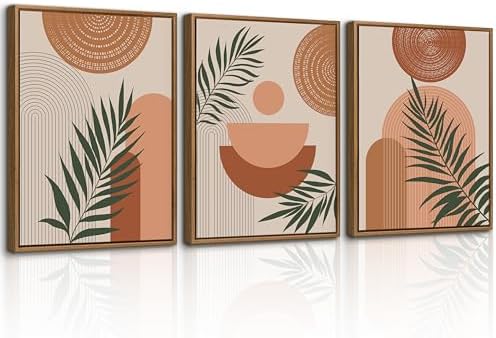 3 Pcs Terracotta Botanical Framed Canvas Wall Art Prints Abstract 12"x16" by WENGTIAO