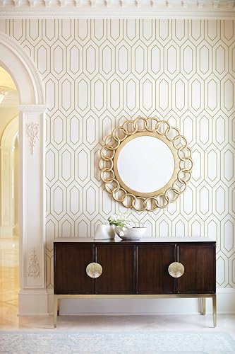 Safiyya Peel and Stick Wallpaper White and Gold Geometric Contact Paper - Image 3
