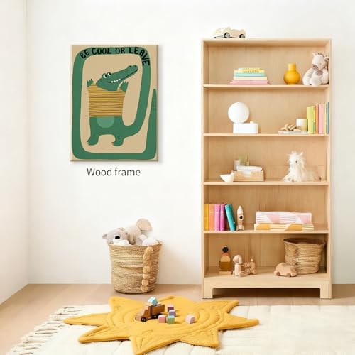 Funny Green Crocodile Wall Art Cute Jungle Animal Quotes Be Cool or Leave - Image 5