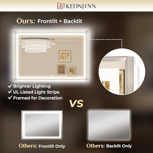 Keonjinn 20x28 Inch Nickel LED Bathroom Mirror - Image 4
