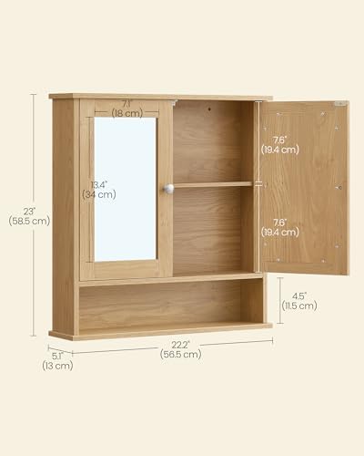 VASAGLE Bathroom Cabinet with Mirror, Wall-Mounted, 2 Mirrored Doors - Image 3