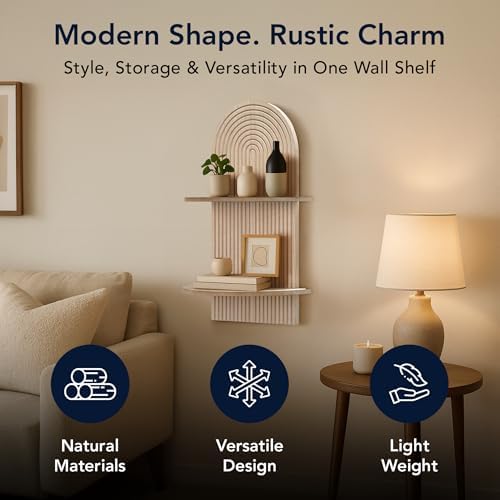 American Art Decor Carved Lunar Ledges 2-Tier Modern Display Arched Wall Shelf - Image 3