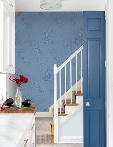 Erfoni Grey Blue Floral Embossed Wallpaper - Image 4