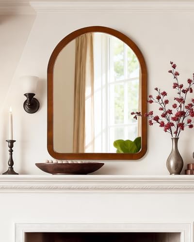 Arched Mirror 30 x 40 Inch, Walnut Brown Wood Rustic Bathroom Tempered Wall - Image 4