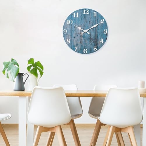 XFM Blue Wood Wall Clocks for Kitchen Decor 10 Inch - Image 2