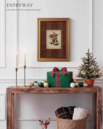 VIYYIEA Gold Framed Winter Christmas Canvas Wall Art, Vintage Christmas Bells - Image 4