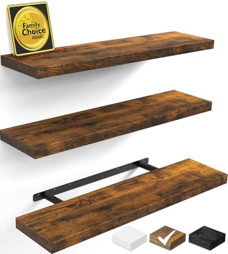 BAYKA Rustic Brown Floating Shelves 35.4in, Wall Mount Wood Shelf by Bayka