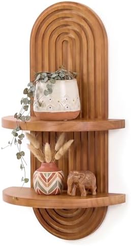 Boho Wall Decor Shelf, Mid Century Modern Plant Floating Shelves Oak by HOME