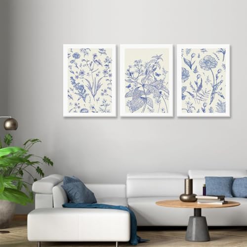 LYPHNX Framed Blue White Chinoiserie Floral Canvas Wall Art Navy Watercolor - Image 5