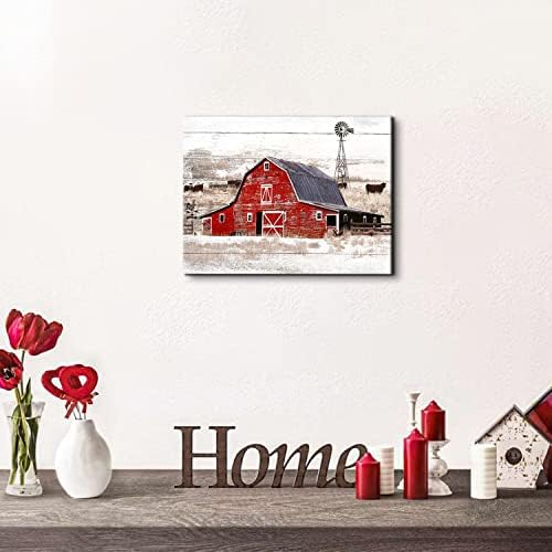 Farmhouse Barn Canvas Wall Art Kitchen Wall Decor Rustic Windmill Meadow - Image 4