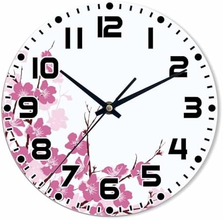 Flower Branches Wall Clock 10 inch Round Pink and Purple Silent Non Ticking by NOMEDOGYIM
