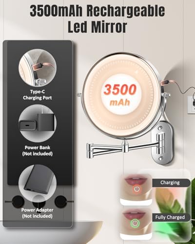 VFD 8'' 30X/1X Wall Mounted Lighted Magnifying Makeup Mirror - Image 5
