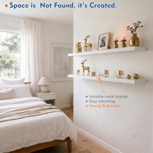 White Floating Shelves 48 inch Long, Large Wall Shelf - Image 5
