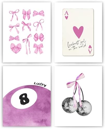 okaxscm Purple Coquette Trendy Preppy Wall Art Prints Set of 4, Coquette Preppy by okaxscm