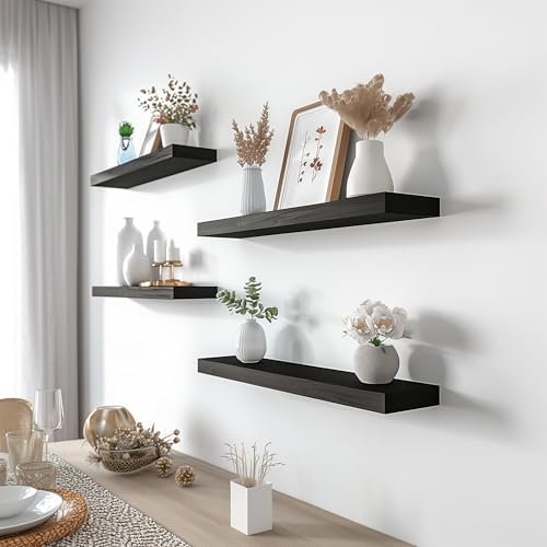 Black Wood Floating Shelves for Wall Rustic Wall Shelf for Bedroom Living Room - Image 7