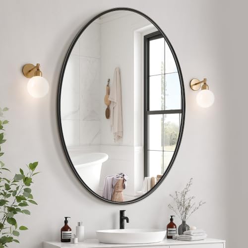 Delma 38x26 Black Oval Bathroom Mirror by Delma