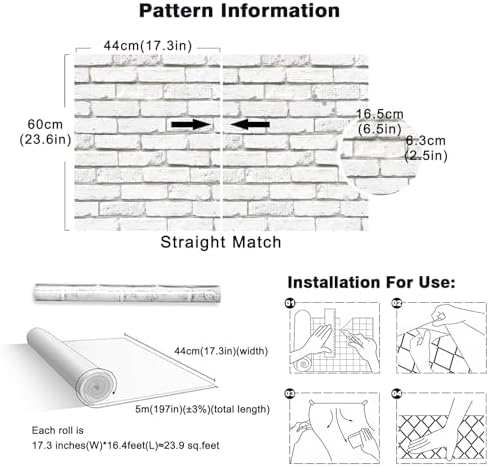 Tomete White Brick Peel and Stick Wallpaper Gray Removable 17.3”×197” - Image 4